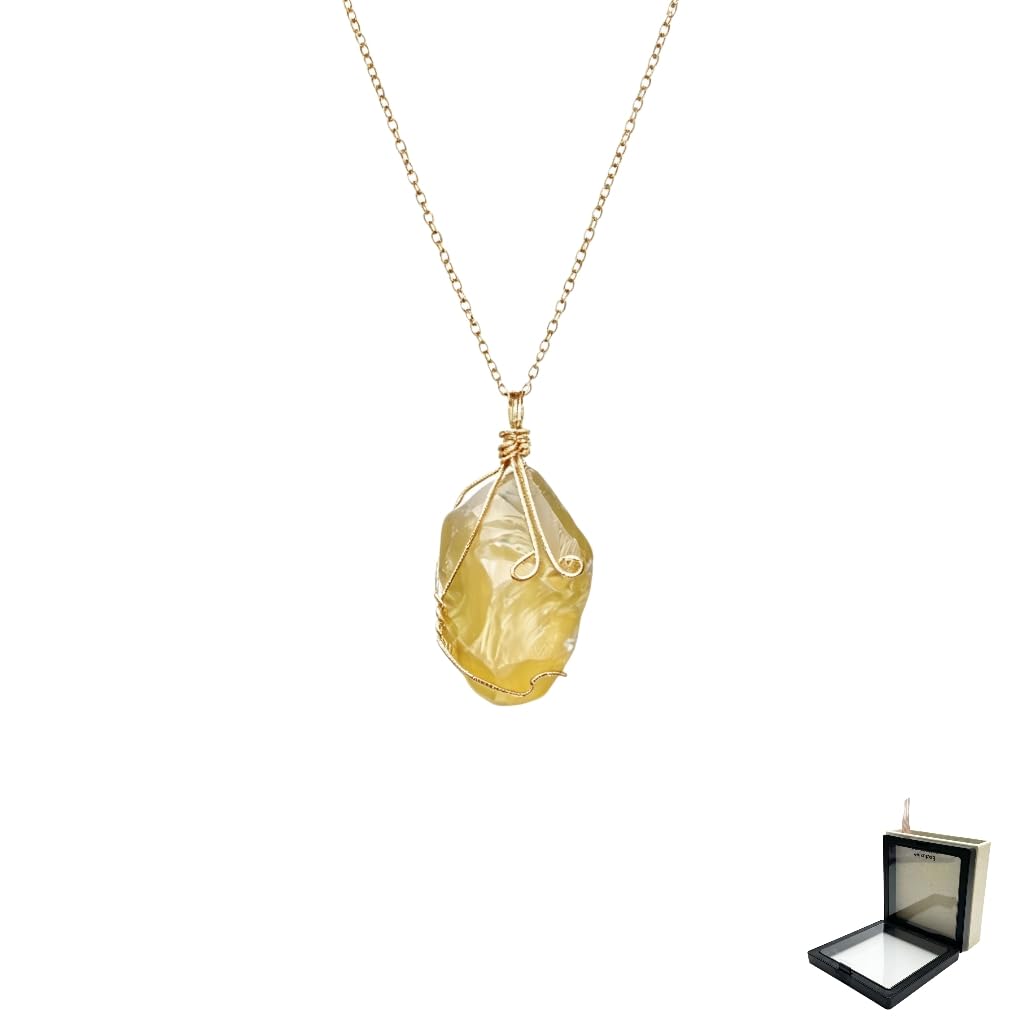 XYPHIELLE Collar de Citrino Amarillo Natural para Mujer, Dije de Piedra de la Abundancia en Alambre, Joyería de Moda y Éxito, Regalo de Luz y Alegría