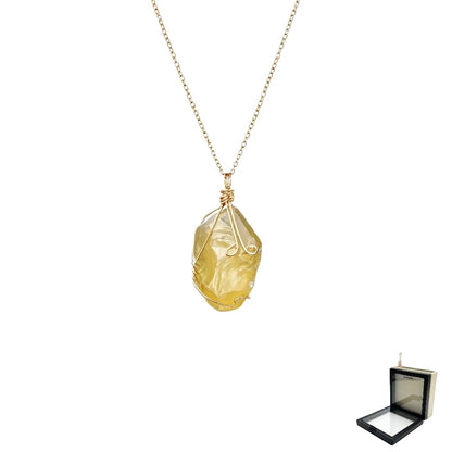 XYPHIELLE Collar de Citrino Amarillo Natural para Mujer, Dije de Piedra de la Abundancia en Alambre, Joyería de Moda y Éxito, Regalo de Luz y Alegría