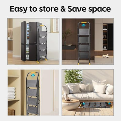 Taburete Plegable Plegable para el hogar, Adultos, Cocina, 4 escalones, Alto y Resistente con pasamanos, escaleras de Escalera de clóset, escaleras de Escalera Extensible para Interiores y Casas de