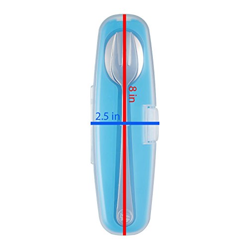 Innobaby DIN DIN Smart Cuchara y Tenedor de Acero Inoxidable con Estuche de Transporte. Juego de Utensilios para niños y niños pequeños. Sin BPA. Azul.