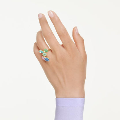 Anillo con motivo de gema Swarovski, cortes mixtos, multicolor, chapado en tono dorado