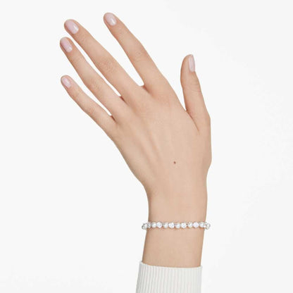 Swarovski Pulsera Tennis Matrix, Perla de cristal, Talla redonda, Blanca, Baño de rodio