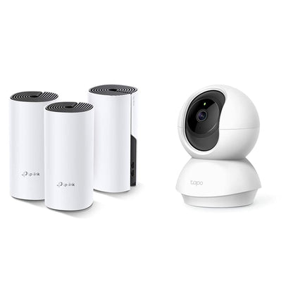 TP-Link Deco Sistema WiFi Mesh (o en Malla) para Todo el hogar: alcanza hasta 867 Mbps, itinerancia sin interrupciones + Tapo TC70, Cámara Wi-Fi de Seguridad Interior,1080P