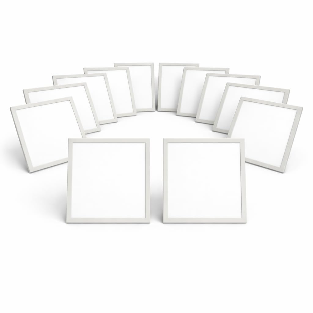 Igoto PL1040 Kit Set 12 piezas Panel Plafon Lampara LED Empotrable 60x60 40W Luz Fría 6500K, Plafón LED Cuadrado para Techo 4000 lm Multivoltaje 100-277V Lámpara LED para Oficina Escuela y Comercio