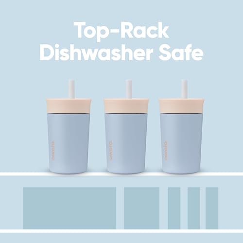 Owala - Vaso aislante de acero inoxidable para niños, con popote flexible resistente a derrames, fácil de limpiar, botella de agua para niños, ideal para viajes, apto para lavaplatos, 12 onzas, color