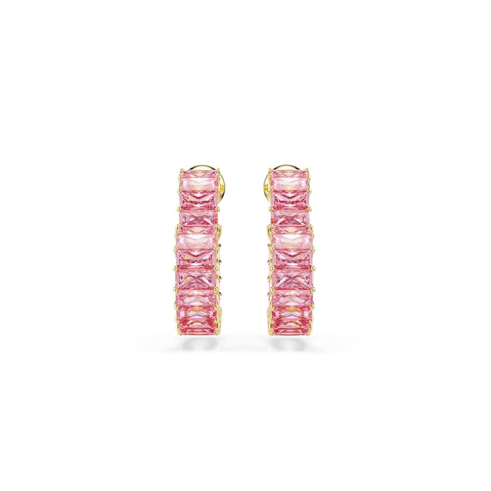 Swarovski Aretes de aro Matrix, Talla baguette, Corazón, Pequeños, Rosas, Baño tono oro