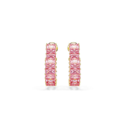 Swarovski Aretes de aro Matrix, Talla baguette, Corazón, Pequeños, Rosas, Baño tono oro