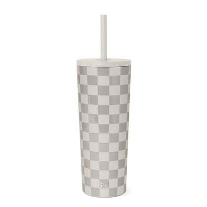 Simple Modern Classic Vaso Térmico con Popote y Tapa Abatible - 710 ml - Pattern: Checkmate