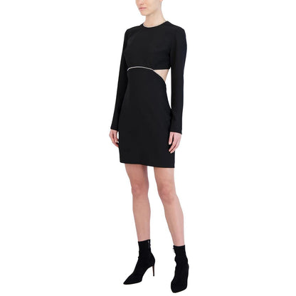 BCBGMAXAZRIA Vestido Corto Ajustado de cóctel de Manga Larga con Cuello Redondo y Diamantes de imitación recortados en la Espalda Vestido Mujer