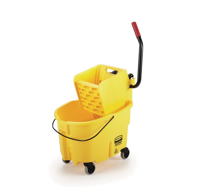 Rubbermaid WaveBrake Cubeta y Exprimidor para Trapeado Industrial, Prensa Lateral - 26 Qt - Amarillo