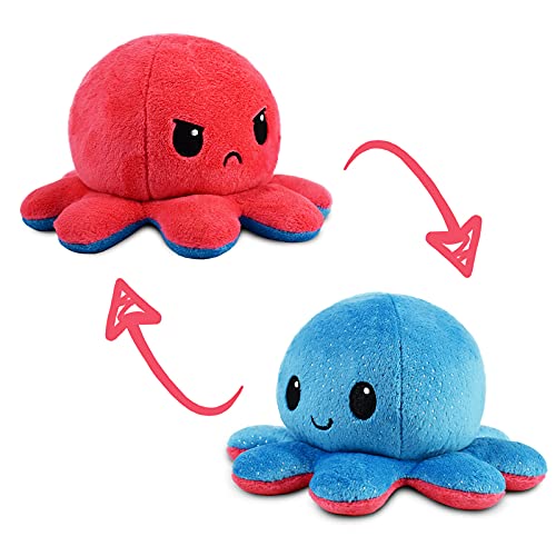 TeeTurtle | El Peluche Original Reversible de Pulpo | Diseño Patentado | Azul y Rojo | Muestra tu Estado de ánimo sin Decir una Palabra