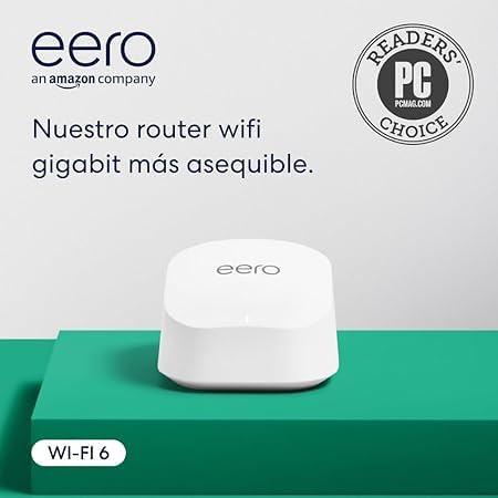 eero 6+ Router WiFi de malla Certificado Reacondicionado - Compatible con planes de internet de hasta 900 Mbps, Cobertura de hasta 140 m², Conecta más de 75 dispositivos, Paquete de 1 unidad