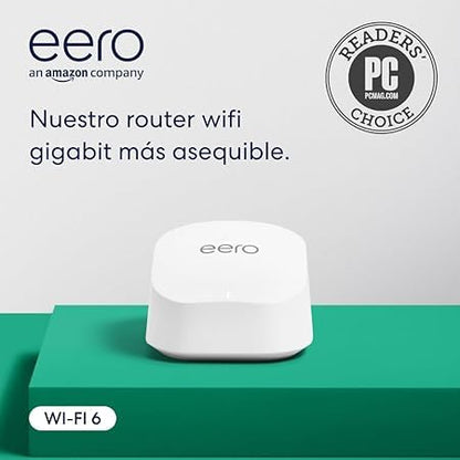 eero 6+ Router WiFi de malla Certificado Reacondicionado - Compatible con planes de internet de hasta 900 Mbps, Cobertura de hasta 140 m², Conecta más de 75 dispositivos, Paquete de 1 unidad