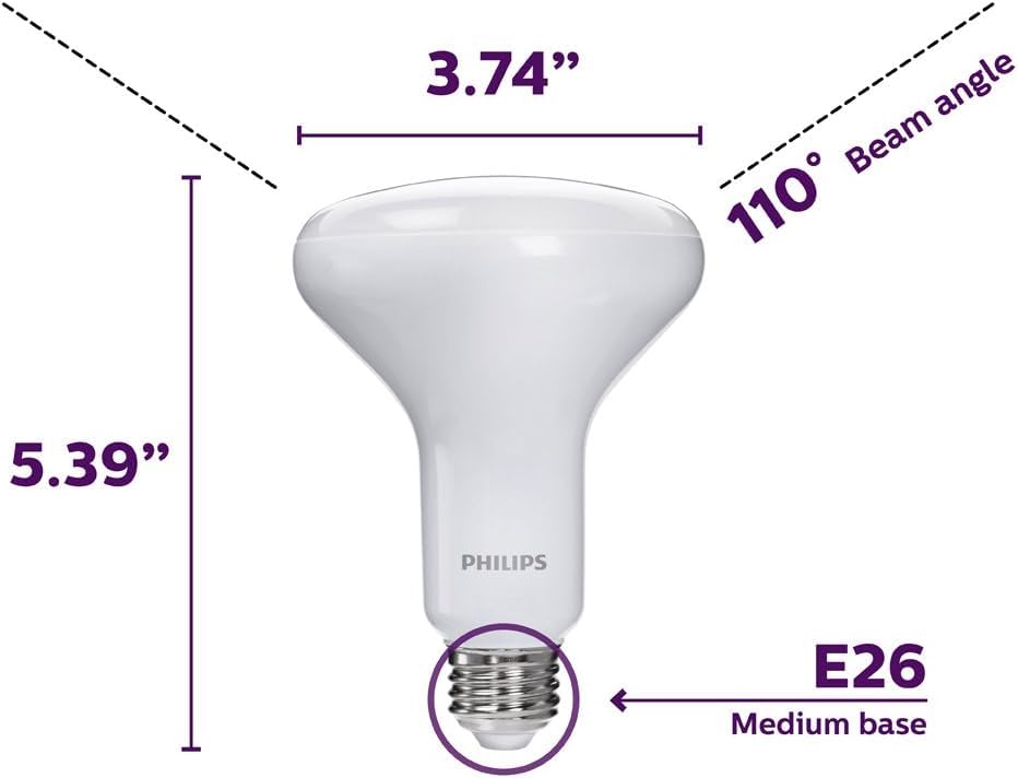 Philips LED Dimmable BR30 Frosted Light Bulb with Warm Glow Effect: 650-Lumen, 2700-2200-Kelvin, 9-Watt (65-Watt Equivalent), E26 Medium Screw Base, Soft White, 6-Pack
