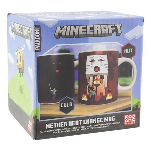 Paladone - Taza de cerámica de Nether y Steve con licencia oficial de Minecraft que cambia de color con el calor de las bebidas calientes, regalo para gamers, merchandising de la cultura pop, 300 ml