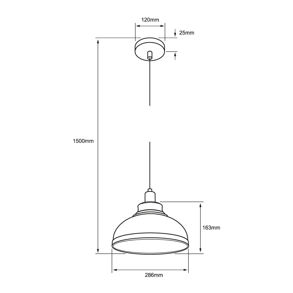 Tecnolite Lámpara Colgante de Metal 1.50 m de Altura, Potencia Máx. 60 W, 1 Base E27, No incluye foco