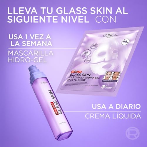 L'Oréal Paris Revitalift Glass Skin Crema líquida. Hidrata profundamente, Rellena y da Glow al Instante, con Ácido Hialurónico, Pantenol y Vitamina C, Todo Tipo de Piel, 50ml