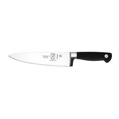 Mercer Culinary Genesis Juego de bloque con 6 cuchillos forjados, Bloque de madera con vidrio templado, Negro/Acero, 15" x 4" x 10", 1, 1