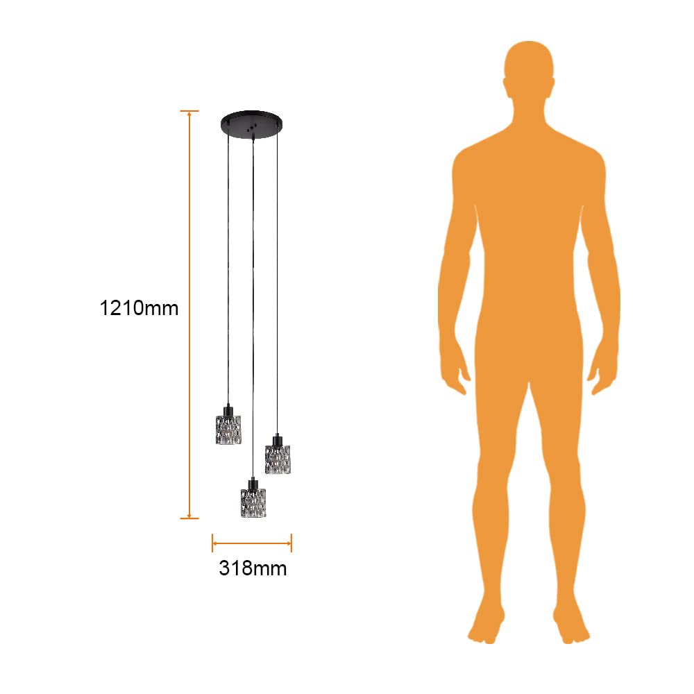 Tecnolite Lámpara Colgante de Cristal 1.71 m de Altura, Potencia Máx. 180 W, 3 Bases E27, No incluye focos