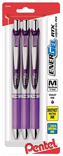 Pentel® EnerGel® Deluxe RTX - Bolígrafos de gel, punta media, 0,7 mm, barriles surtidos, tinta violeta, paquete de 3