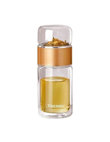 TRESSO Botella de Vidrio Doble Pared con Infusor para Tisana 250 ml, Color Dorada