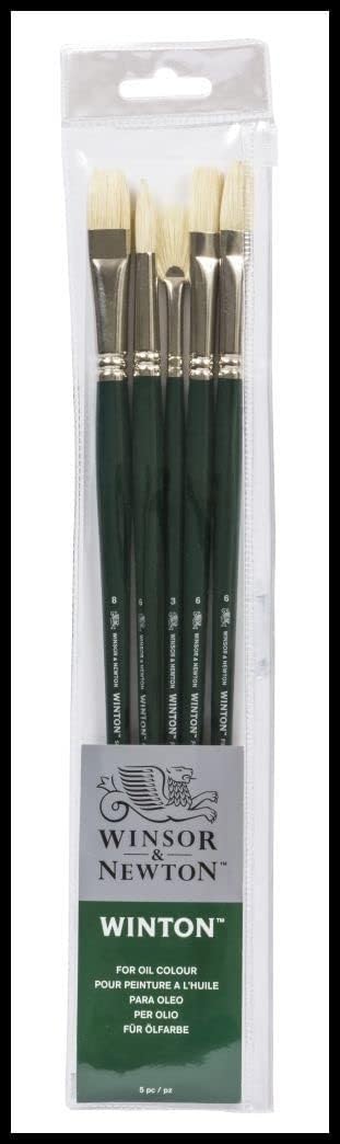 Winsor & Newton - Cepillo para Polvo de Mango Largo, Redondo 6, Avellana 6, Plano 6, Brillante 8, Fan 3, Multicolor, Paquete-de-5, 1