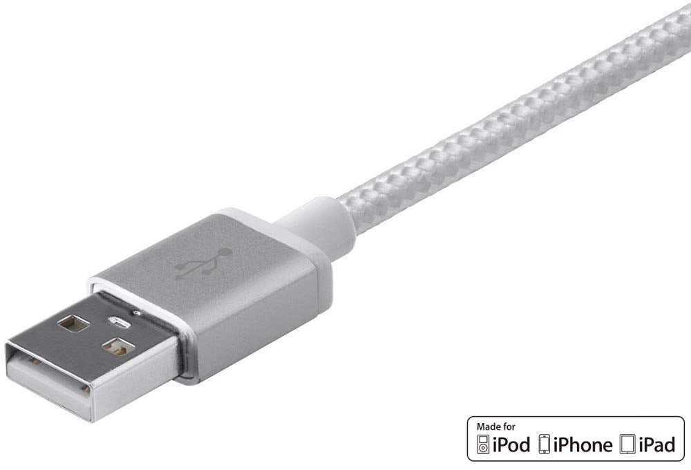 Monoprice 112868 Luxe Series Apple MFi Certified Lightning to USB Charge and Sync Cable, 3 Feet, White
