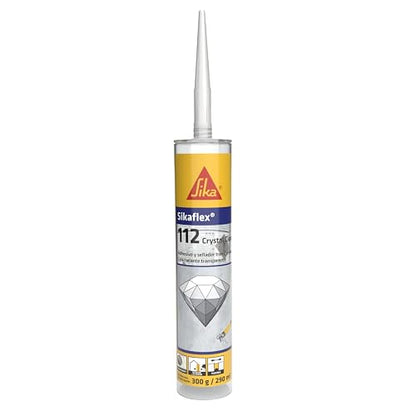 Sikaflex-112 Crystal Clear, Cartucho 290 ML, Adhesivo y sellador transparente multipropósito para interiores y exteriores, pegado y sellado rápido, Color Transparente