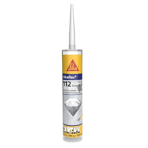 Sikaflex-112 Crystal Clear, Cartucho 290 ML, Adhesivo y sellador transparente multipropósito para interiores y exteriores, pegado y sellado rápido, Color Transparente