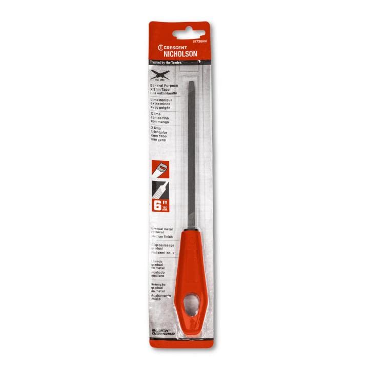 Crescent Nicholson 6" Triangle Single Cut Extra Slim Taper File with Red Handle - 21736NN