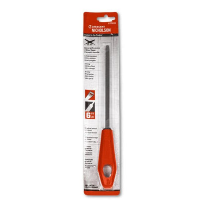 Crescent Nicholson 6" Triangle Single Cut Extra Slim Taper File with Red Handle - 21736NN