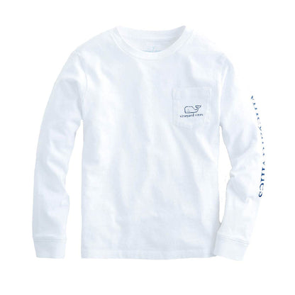 Vineyard Vines Playera Manga Larga con Bolsillo Ballena Niño - 7 - Gorra blanca