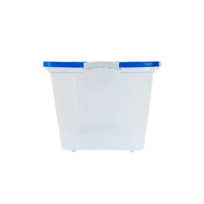 Caja de Almacenamiento 65 L Transparente con Tapa Azul y Broches