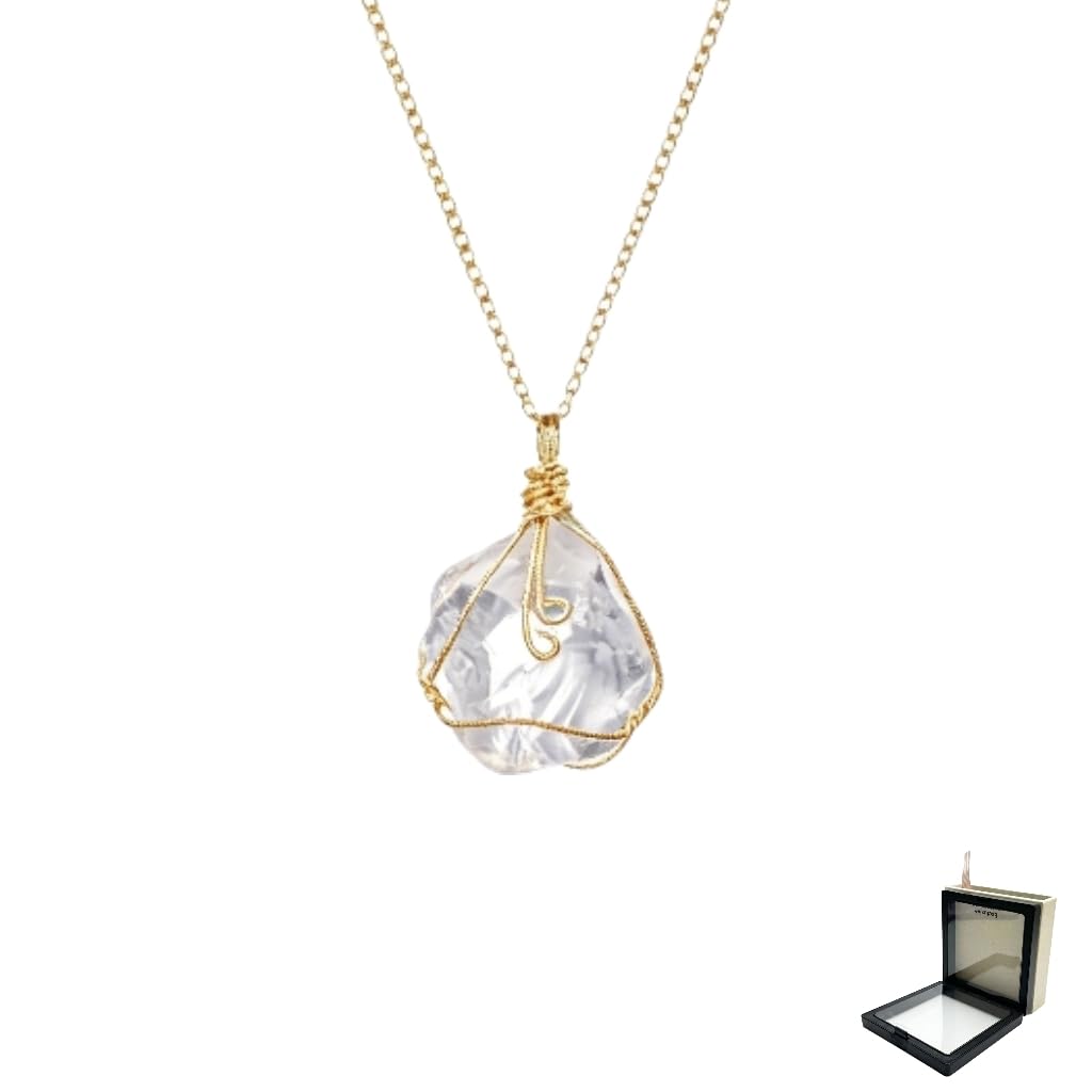 XYPHIELLE Collar de Cuarzo Blanco Natural para Mujer, Dije de Piedra de la Pureza Envuelto en Alambre, Joyería Minimalista y Clara, Regalo de Armonía