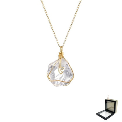 XYPHIELLE Collar de Cuarzo Blanco Natural para Mujer, Dije de Piedra de la Pureza Envuelto en Alambre, Joyería Minimalista y Clara, Regalo de Armonía