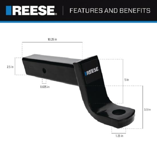 Reese 7028200 Clase V - Soporte de Bola Resistente, 12 Libras. Capacity, se Adapta a Receptor de 2-1/2 Pulgadas, caída de 5 Pulgadas, Negro
