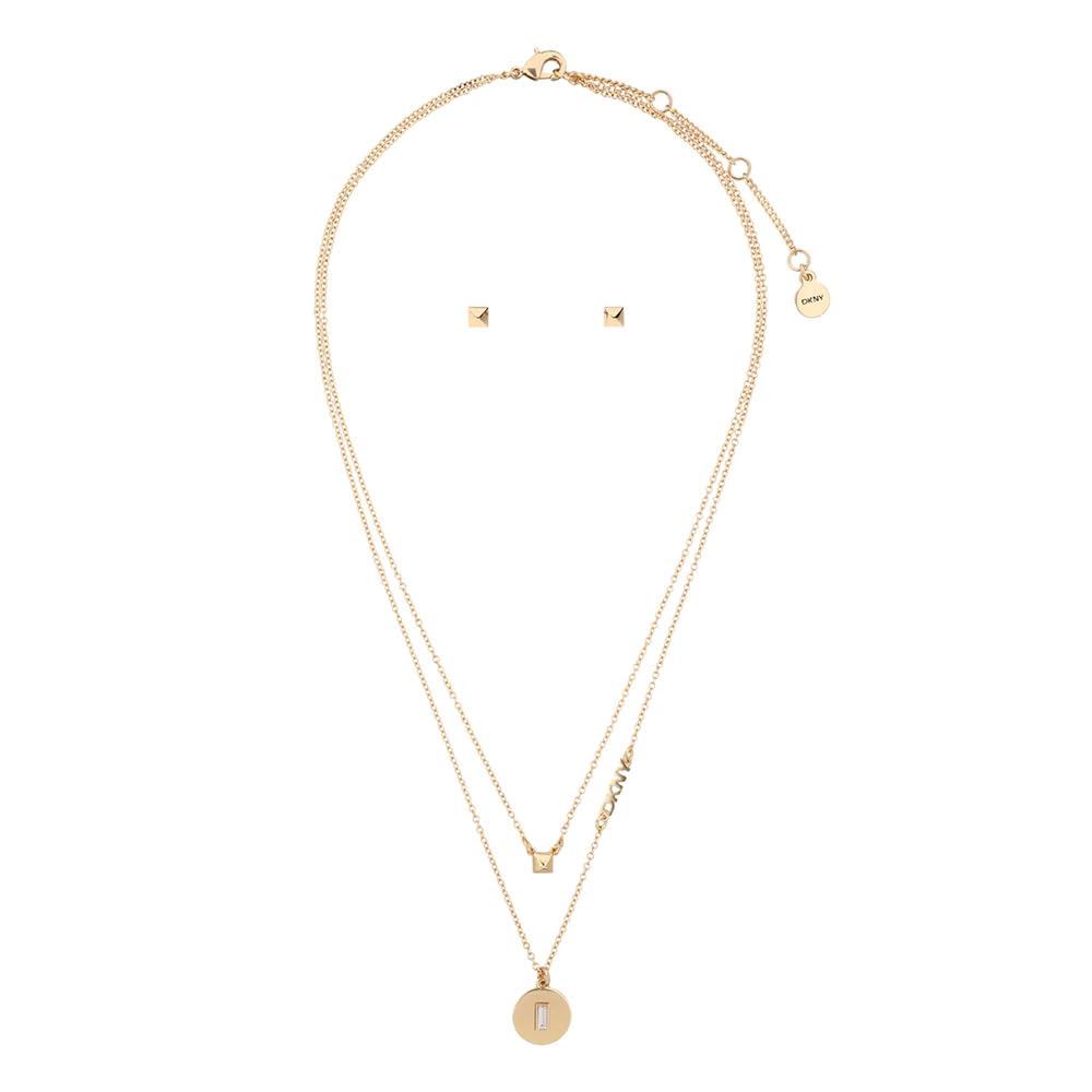 DKNY Collar y Aretes Dorado Circular Para Mujer
