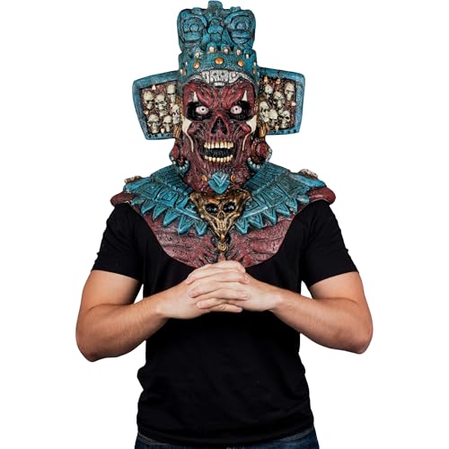 Ghoulish Productions Mictlantecuhtli Máscara de Látex con Pecho Integrado | Inspirada en Dios Azteca del Inframundo | Pintada a Mano para Halloween Cosplay | Multicolor Talla M