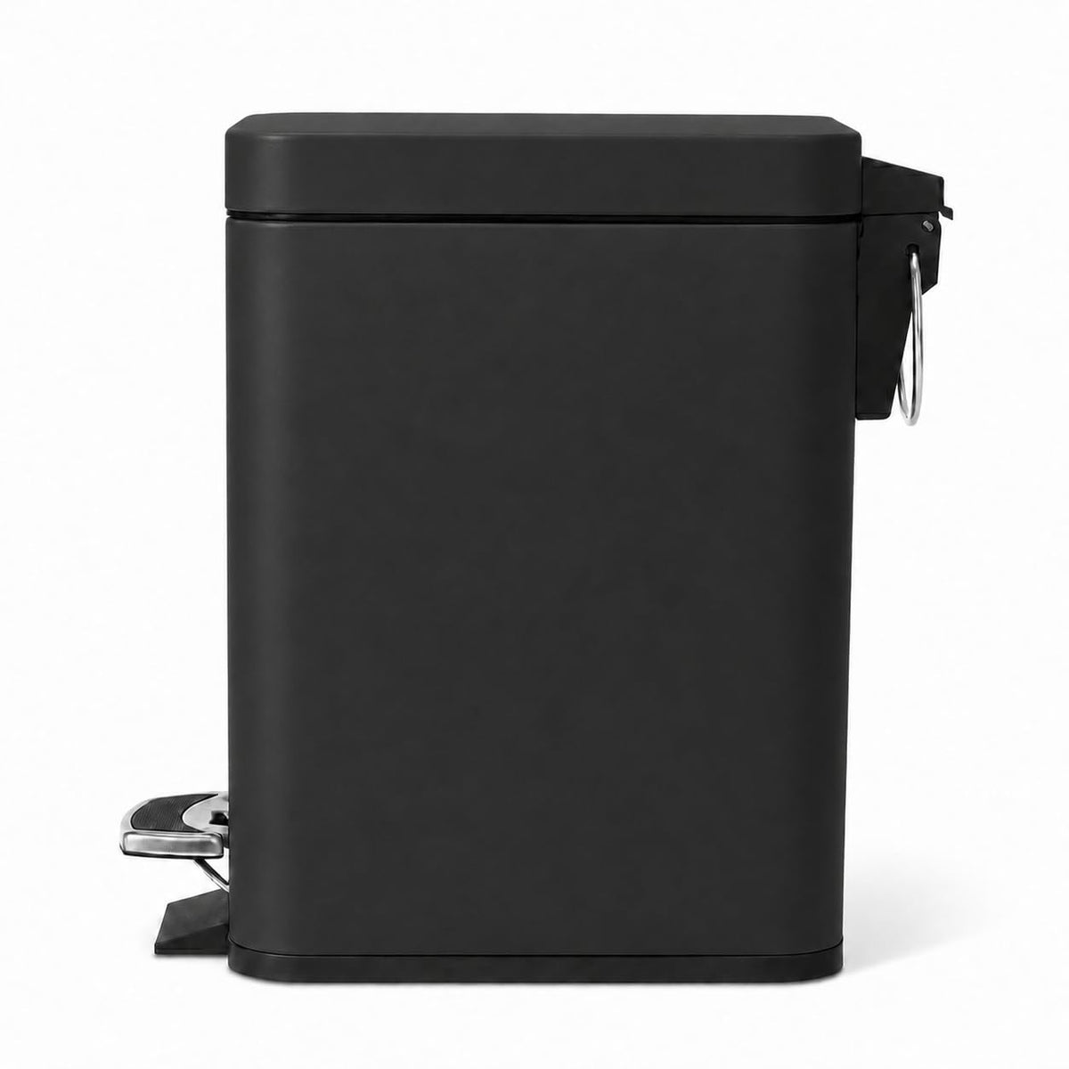 Home Zone Living - cubeta de basura pequeño de 1.3 galones con tapa y pedal, papelera de acero inoxidable con diseño delgado para el hogar y la oficina, negro mate, 5 litros