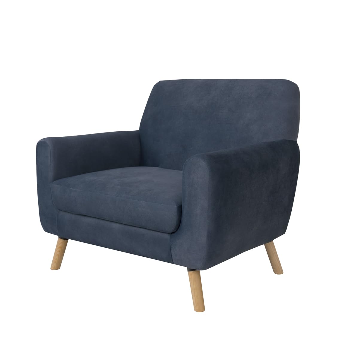 Tugow Sillón Individual con Tapizado Azul. Estructura de Madera Sólida - Madera de Pino y Tapiz