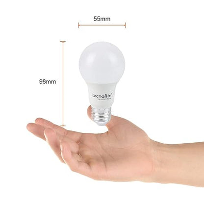 Tecnolite - Pack de 10 Focos LED Modelo A19, Focos Ahorradores, 8.5 Watts de Potencia, con Base E27, 800 lumens, Iluminación Interiores, Color de Luz Cálida, 3000 K, 100 - 240 Volts
