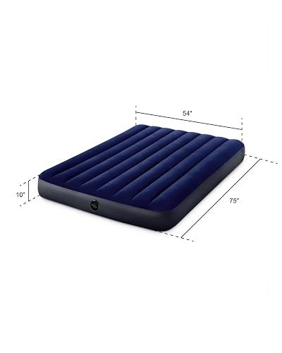 Intex 64758E Dura-Beam - Colchón de Aire estándar Downy: Fiber-Tech, tamaño matrimonial, Altura de Cama de 10 Pulgadas, Capacidad de Peso de 600 Libras, Bomba se Vende por Separado