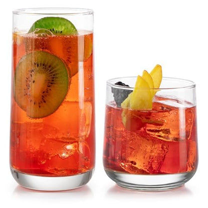 Libbey Juego de 16 Vasos de Vidrio Ascent de 473 ml y 384 ml