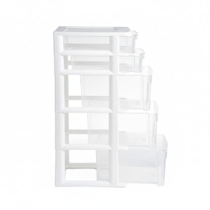 Italhome Cajonera FOX 5 de Plástico 5 Cajones Transparentes, Organizador Multiusos para Hogar y Oficina, Mueble Resistente Fácil Armado, Color Blanco
