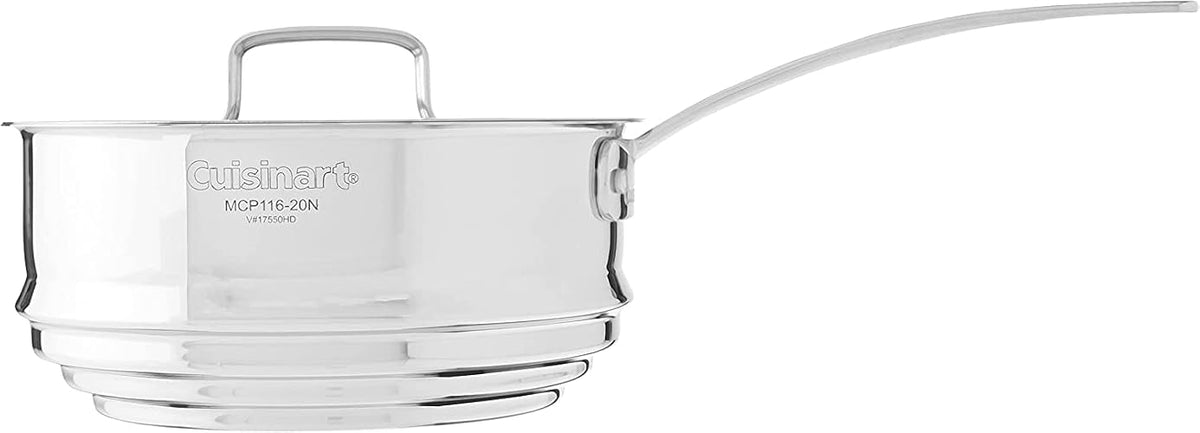 Cuisinart MCP22-24N MultiClad Pro - Sartén abierto de acero inoxidable, Limpiador de vapor de acero inoxidable con cubierta, Acero inoxidable, Fits 2,3 and 4-Quart Pans, 1