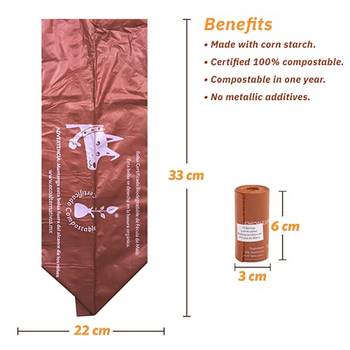 Ecoalternativas | HappyDoggy, Bolsas Certificadas Compostables para heces de Mascota, Hecho a Base de Fécula de Maíz, Viene con 240 Bolsas Biodegradables en 16 Rollitos, 22x32cm