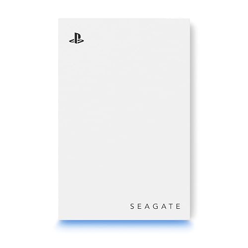 Seagate Disco Duro Externo Portátil para PS5 2 TB, USB 3.2, Blanco con luz LED Azul incorporada, Certificado PS5 (STLV2000101)