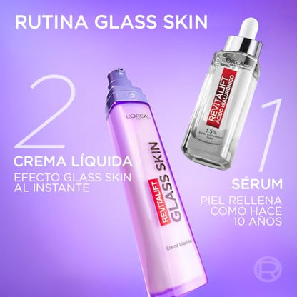 L'Oréal Paris Revitalift Glass Skin Crema líquida. Hidrata profundamente, Rellena y da Glow al Instante, con Ácido Hialurónico, Pantenol y Vitamina C, Todo Tipo de Piel, 50ml
