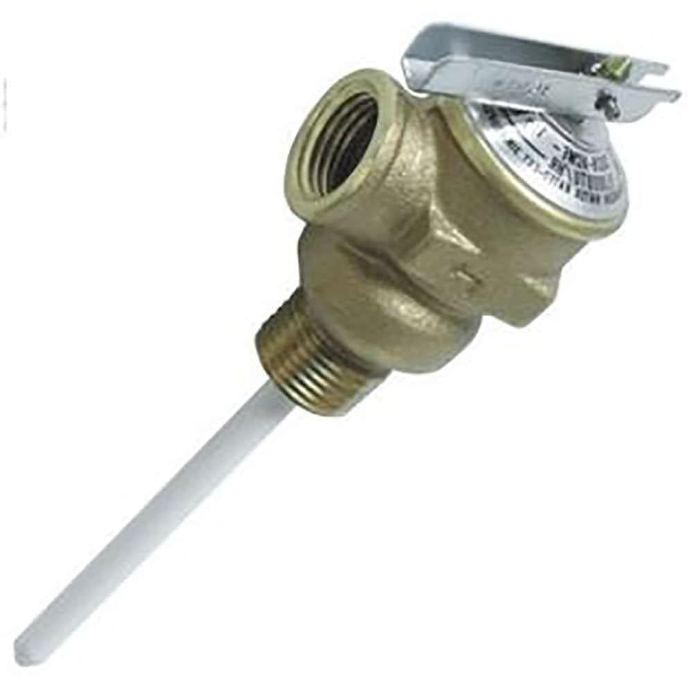 Camco Válvula de Alivio de Temperatura y Presión 10423, 1/2 in, Sonda 4 in | Válvula de alivio de repuesto con cuerpo de latón y sonda para sistemas de calentador de agua RV