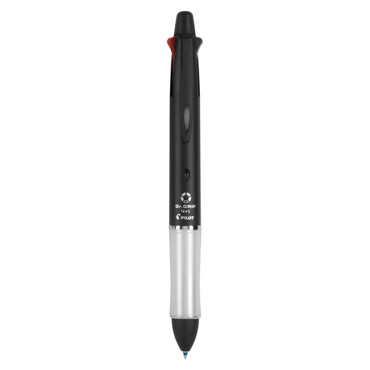Pilot Dr. Grip 4+1 Multifunction Ballpoint Pen + Pencil, Assorted Color Inks, Black Barrel, 1-Pack (36220)